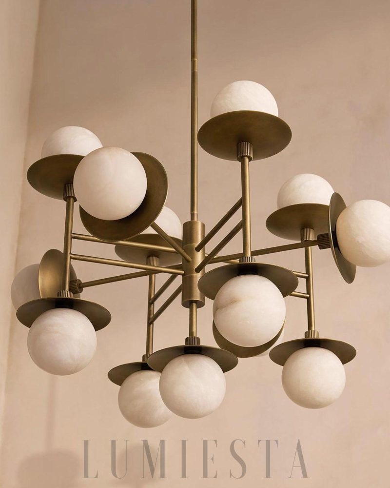 Lampa wisząca Alabaster Cara okrągła brązowa z alabastrem 60cm