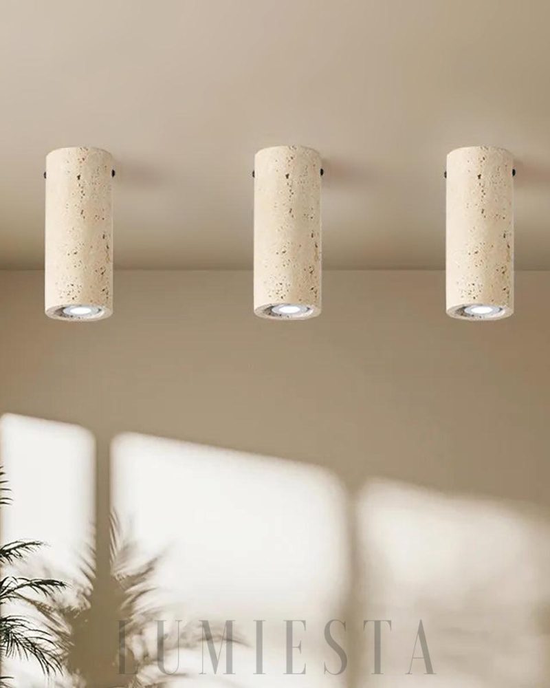 Lampa sufitowa cylindryczna Wabi Sabi z trawertynu beżowa