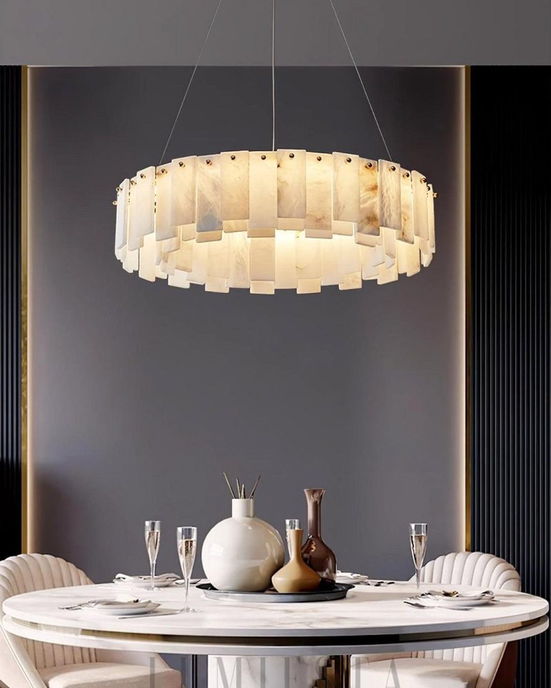 Lampa sufitowa Alabastrowa okrągła w stylu nowoczesnym Mosiądz Biała