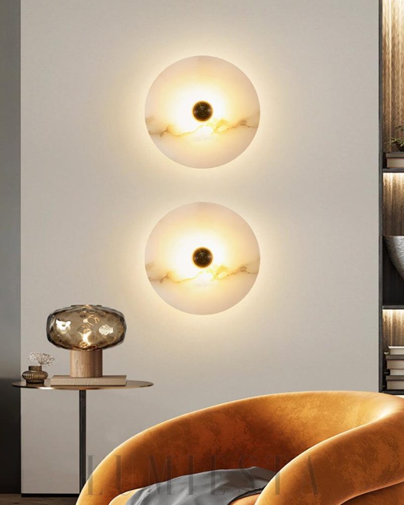 Lampa Ścienna Okrounda Alabastrowa Złoto Biała Ciepła Zimna