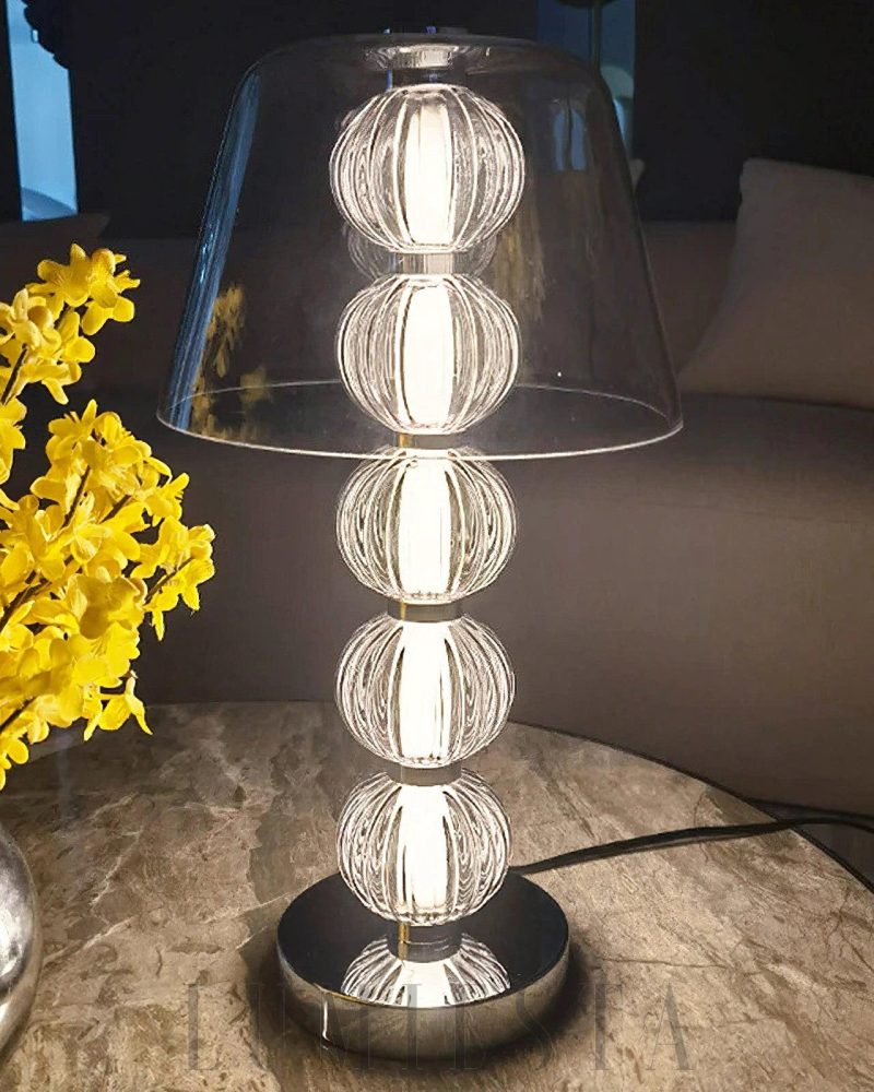 Lampa stołowa Amulet srebrna 26cm nowoczesny styl LED