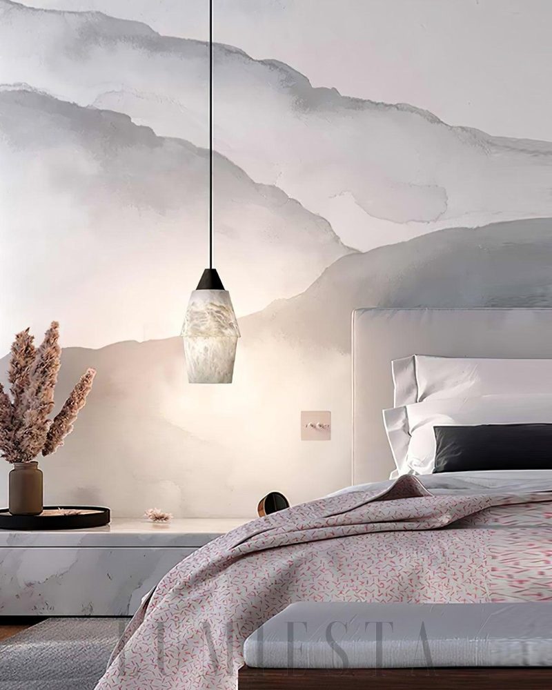 Lampa wisząca TEN MA DO z alabastrowym kloszem 12cm