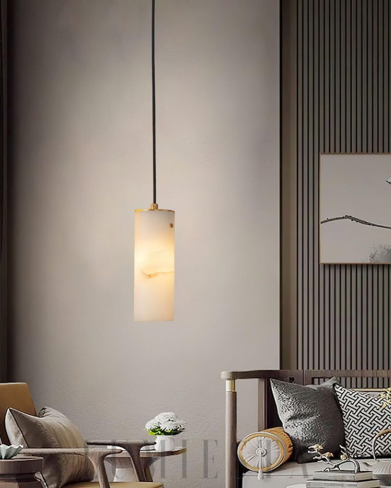 Lampa wisząca Alabaster Nula w kształcie cylindrycznym Biała