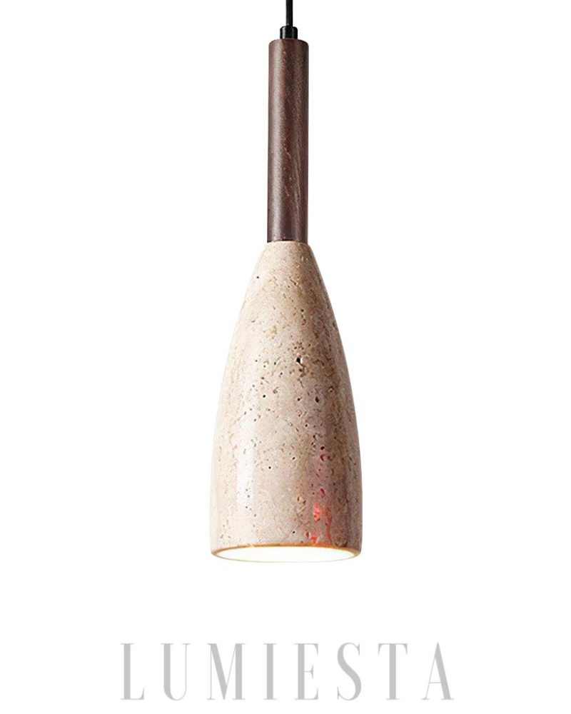 Lampa wisząca Stone Cave z trawertynu i drewnem 10cm 27cm