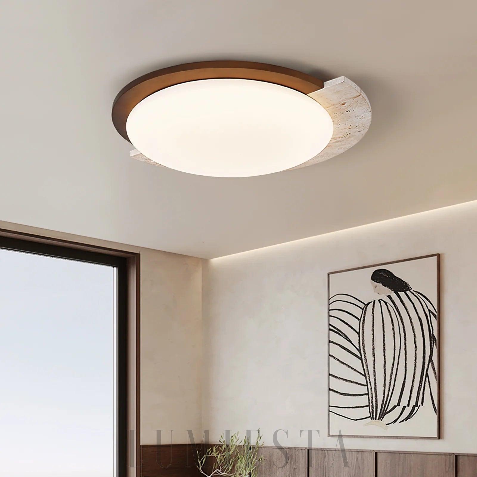 Lampa sufitowa Halo w kształcie okręgu z travertynu 58cm