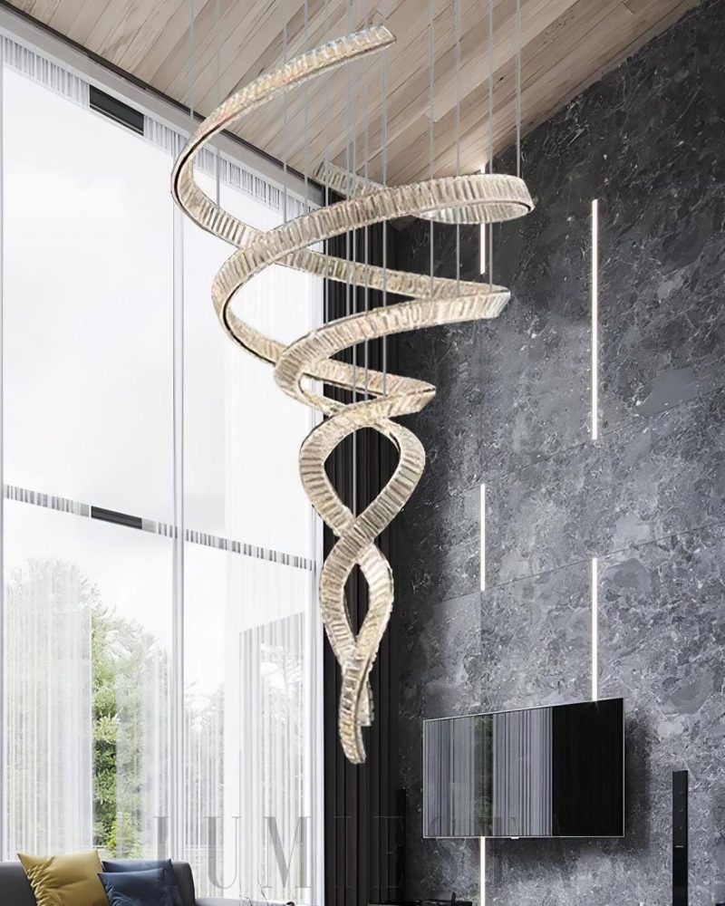 Nowoczesny żyrandol spiralny z kryształem 80cm ciepłe i zimne światło