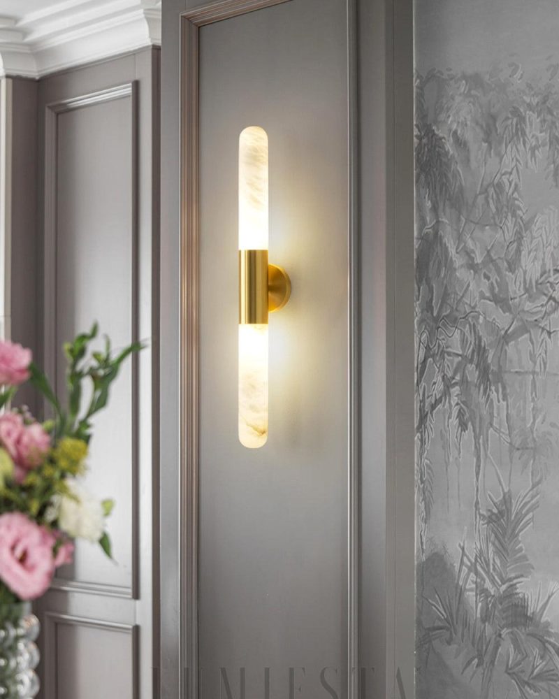 Lampa ścienna cylindryczna alabastrowa stylowa 65cm