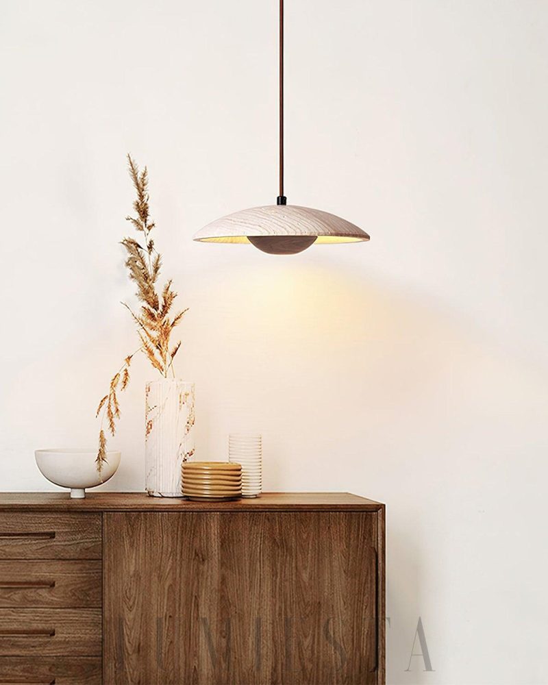 Lampa wisząca Solara z drewna i trawertynu 25cm ciepłe światło