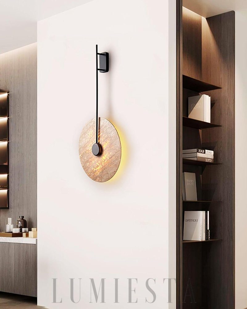 Lampa Ścienna Travertynowa Dysk Ciepła i Zimna Barwa 30cm
