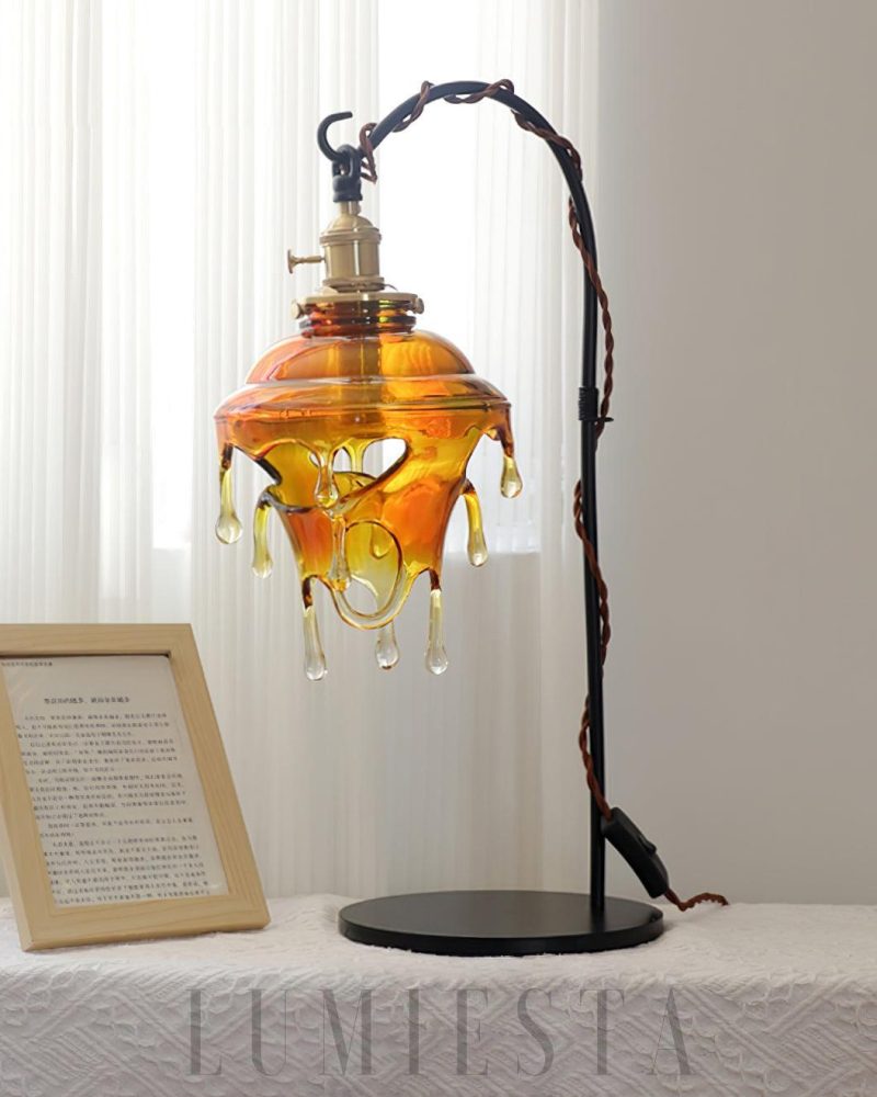 Lampa stołowa w kształcie kropli wody czarna i stained glass