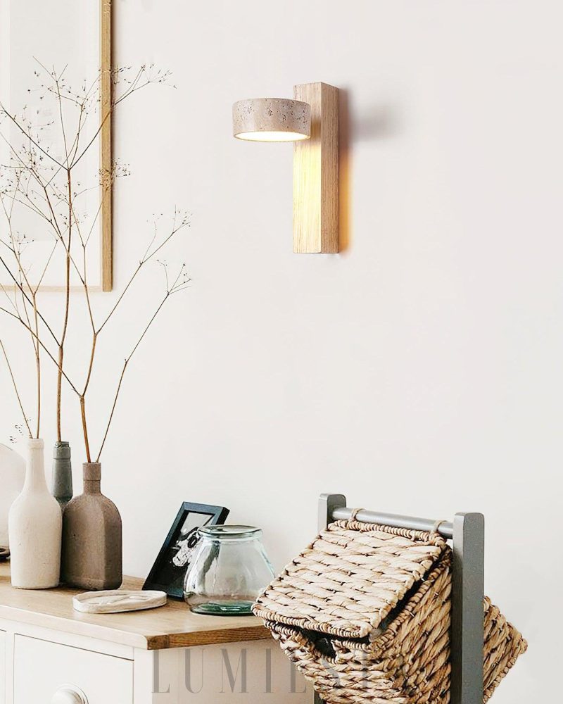 Lampa ścienna Grove Beam z travertynu i drewna 10cm 23cm