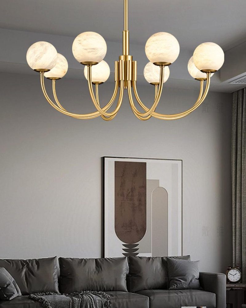 Lampa wisząca Alabaster Mosiądz w stylu nowoczesnym 65cm 80cm