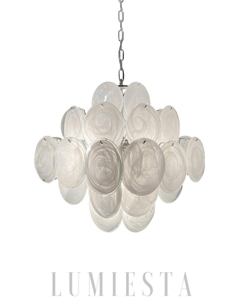 Lampa wisząca vintage Murano biały szklany żyrandol 49cm