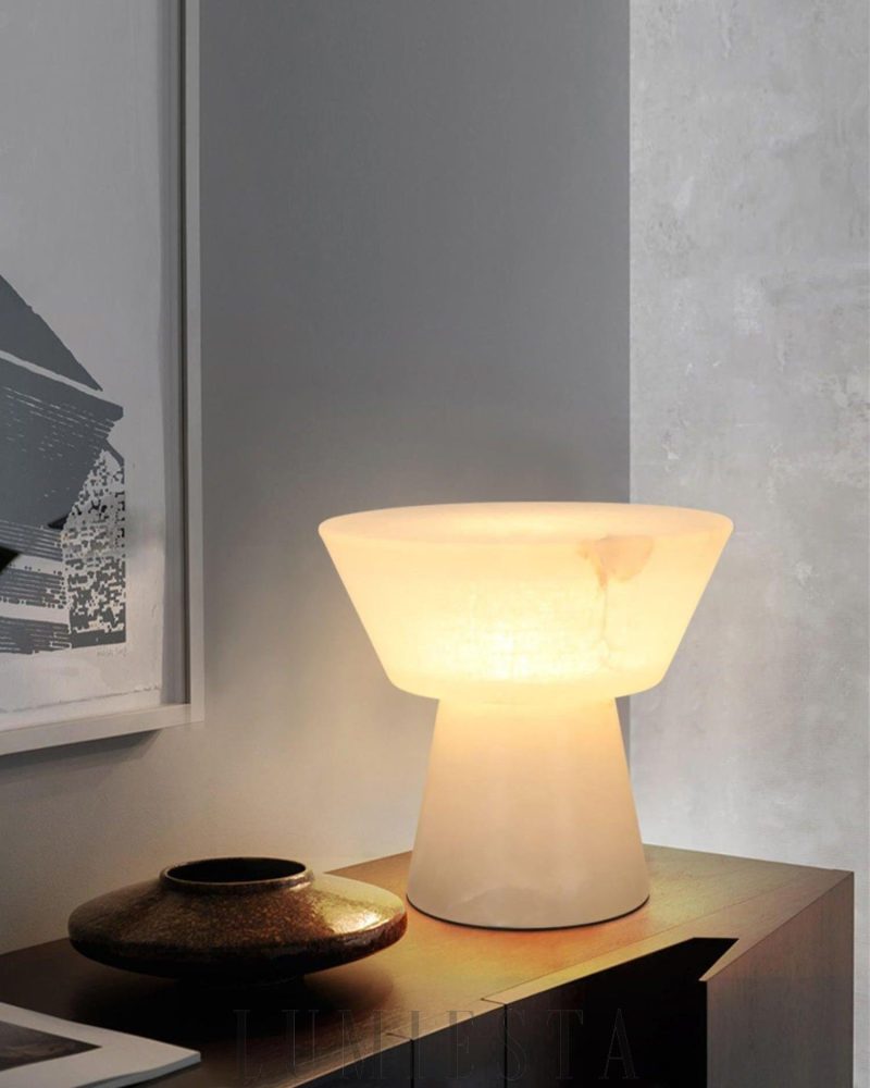 Lampa stołowa alabastrowa stożkowa elegancka biała 20cm 28cm