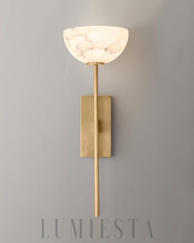 Lampa ścienna Alabaster Cup stylowa biało złota 16cm 52cm