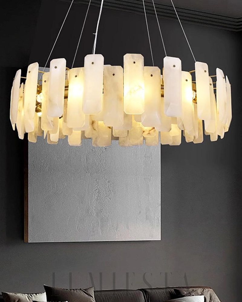 Noah - lampa wisząca okrągła w stylu alabastrowym