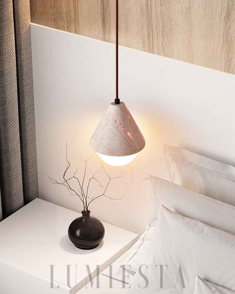 Elegancka lampa wisząca z travertynu i szkła 16cm beżowa