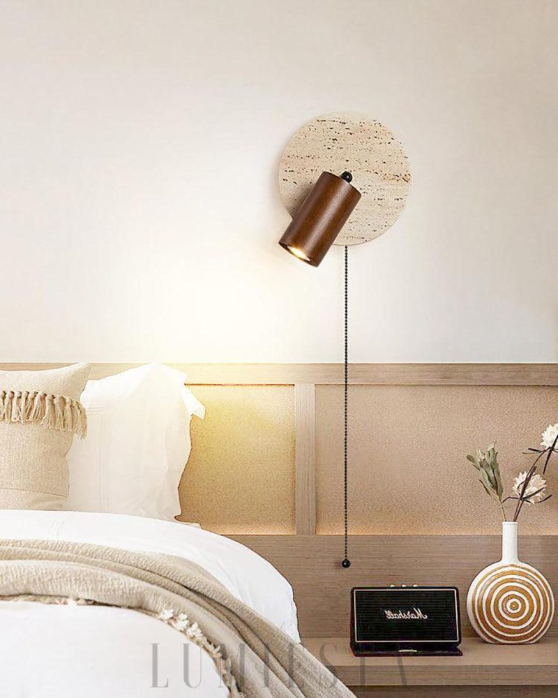 Lampa ścienna Round Miadi z trawertynu w stylu minimalistycznym