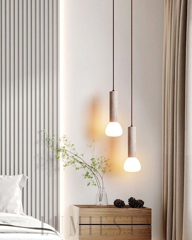 Lampa wisząca z travertynu w minimalistycznym stylu beżowa