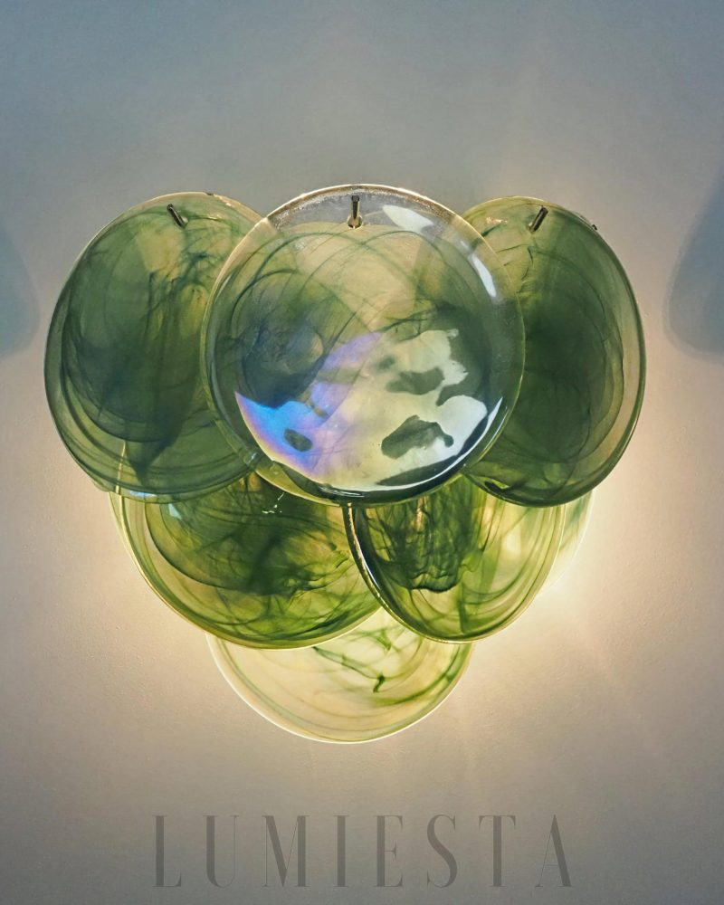 Zielona Vintage Lampa Ścienna Murano z Dyskami Szkła