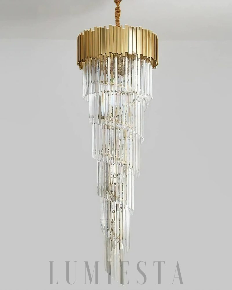 Złoty kryształowy żyrandol okrągły 2 piętrowy 81cm elegancja