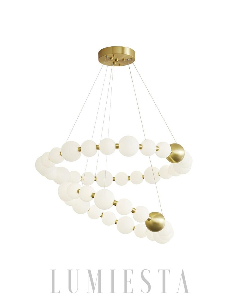 Lampa wisząca z akrylowymi perłami w kolorze mosiądzu