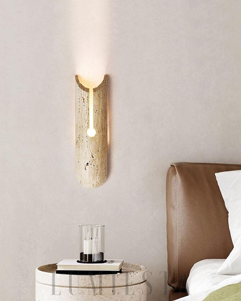 Lampa ścienna beżowa cylindryczna z trawertynu Y kształt 35cm