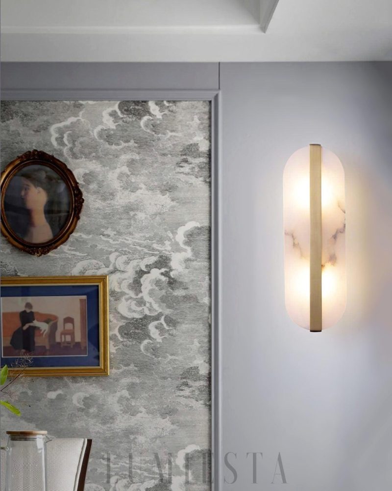 Lampa ścienna Mosiądz z alabastrowym kloszem 13cm x 40cm