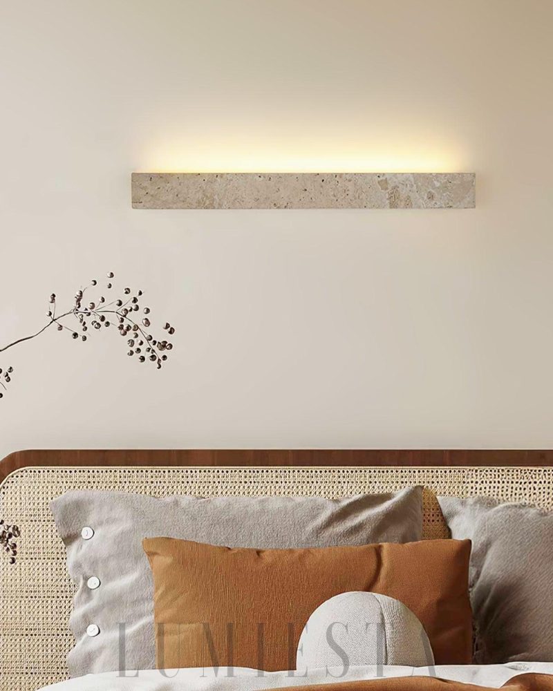 Beżowa prostokątna lampa ścienna Travertine Stravik 48cm 58cm