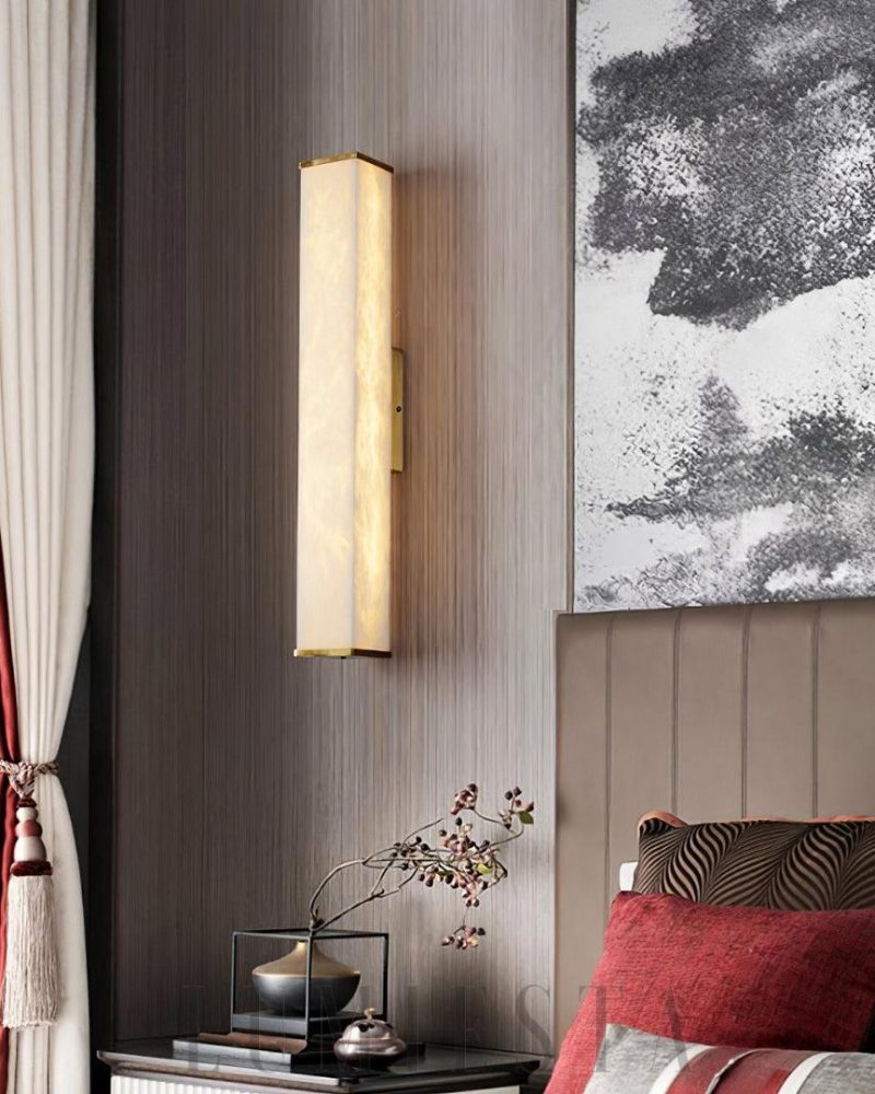 Lampa ścienna Cuboid Alabaster w stylu nowoczesnym Mosiądz