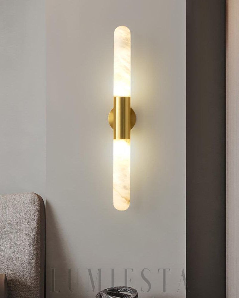 Lampa ścienna cylindryczna alabastrowa stylowa 65cm