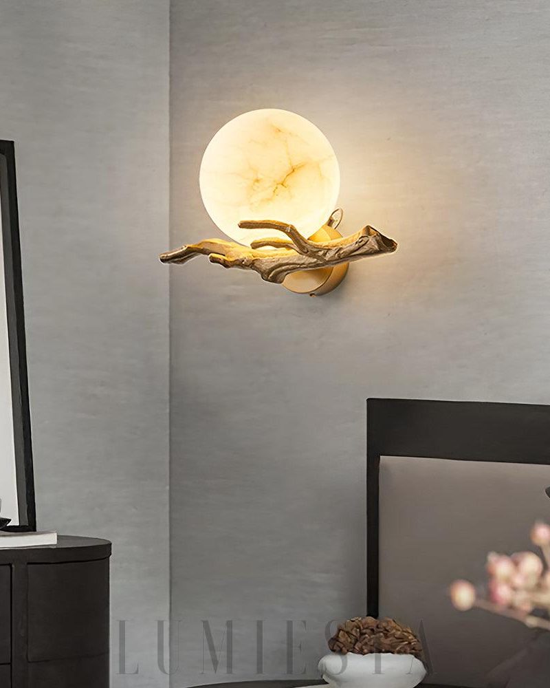 Lampa Ścienna Retro Mosiądz z Alabastrowym Kloszem 30cm