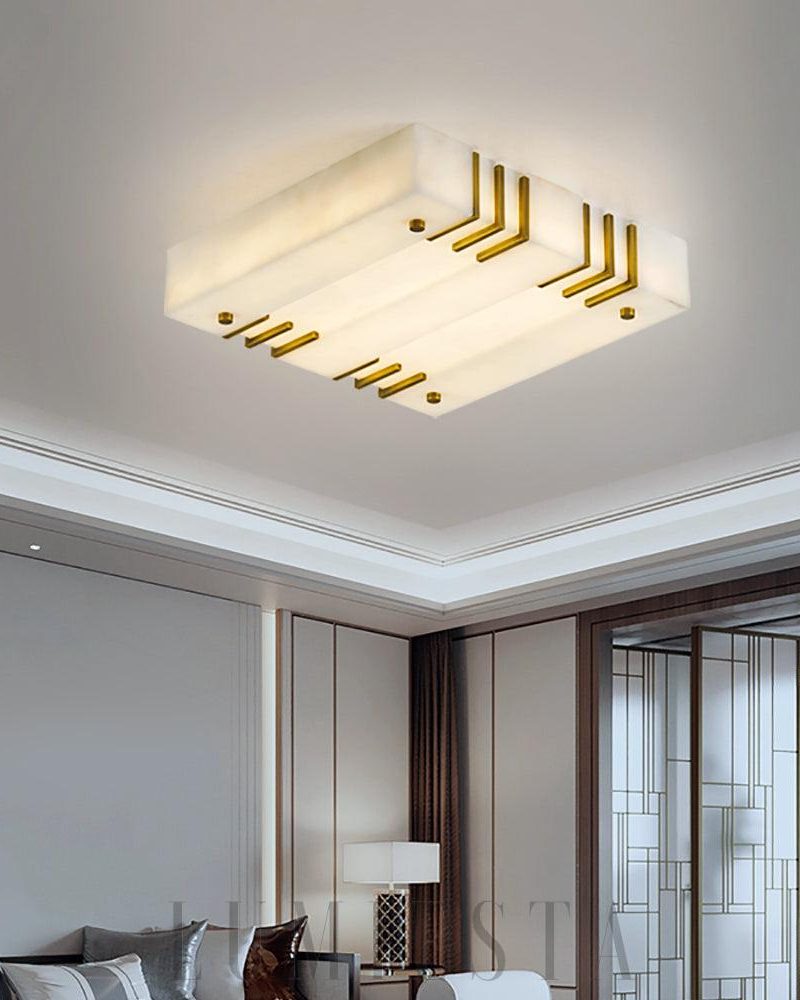 Złota Lampa Sufitowa Alabastrowa Kwadratowa 40 50 60 80cm