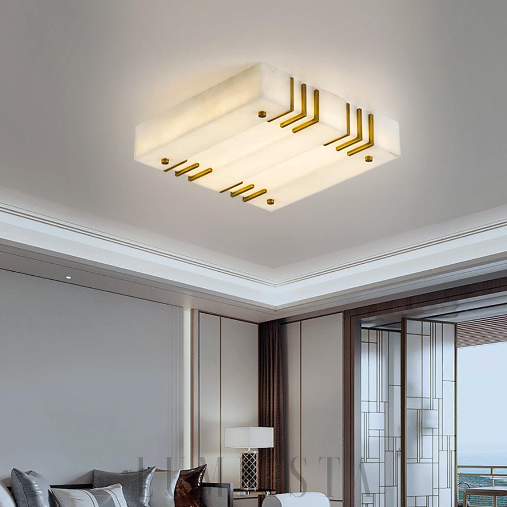 Złota Lampa Sufitowa Alabastrowa Kwadratowa 40 50 60 80cm