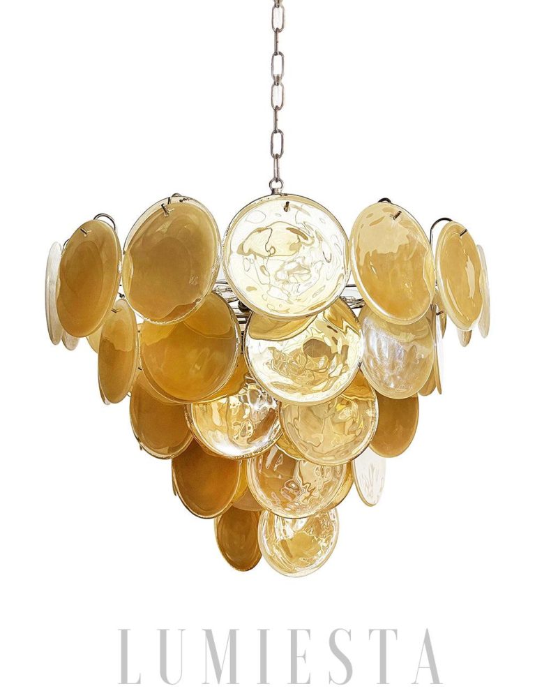 Elegancki Złoty Żyrandol Murano z Dyskami 70cm