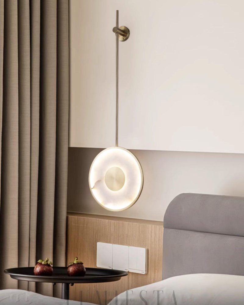 Lampa Ścienna Alabaster Okrągła z Ciepłym i Zimnym Światłem