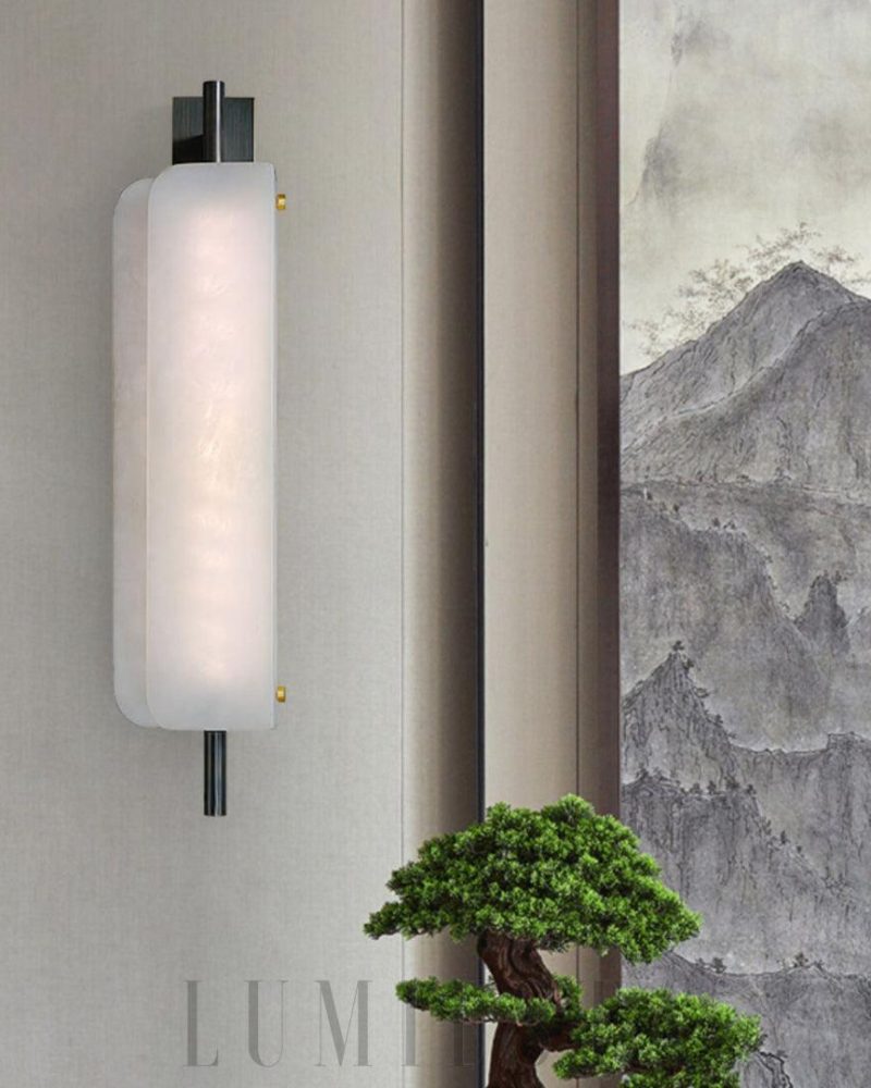 Lampa ścienna Jorge Biały w stylu marmurowym z miedzią