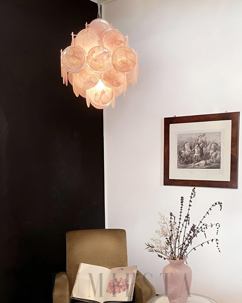 Lampa wisząca Vintage Murano Różowy szklany żyrandol 49cm