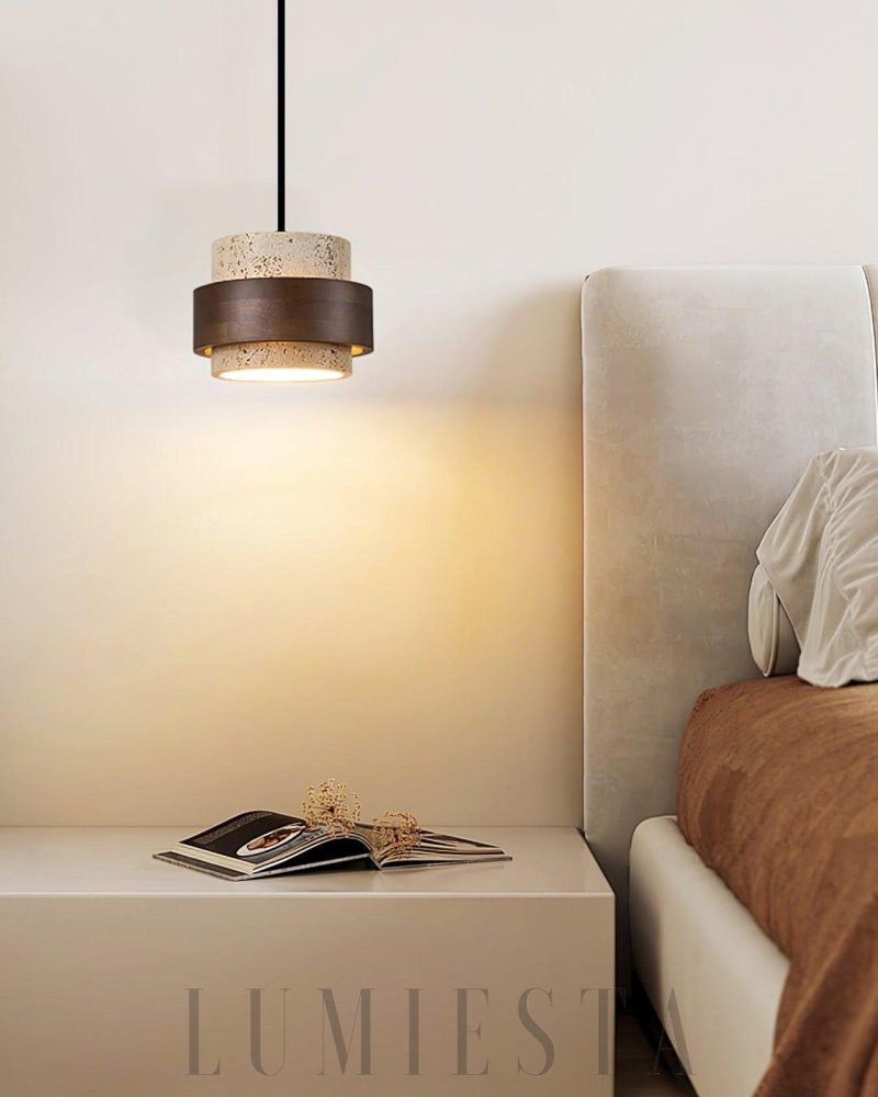 Lampa wisząca Cylinder Stonova z travertynu i drewna 17cm 60cm 80cm 100cm