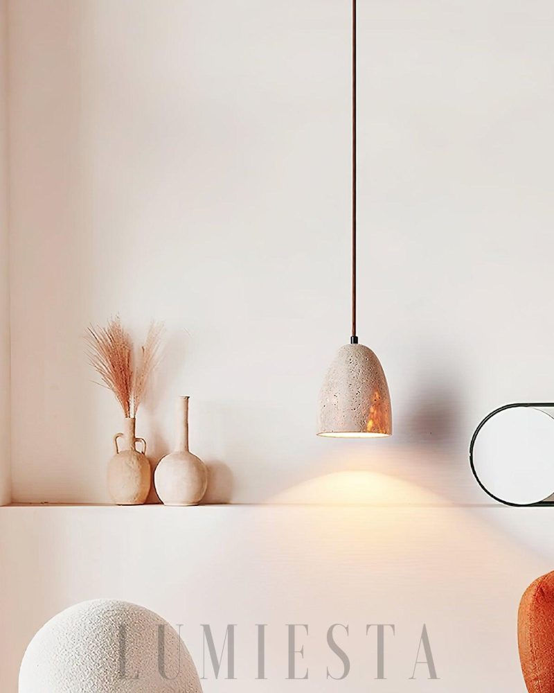 Lampa wisząca Grace z beżowym kloszem z trawertynu 12cm