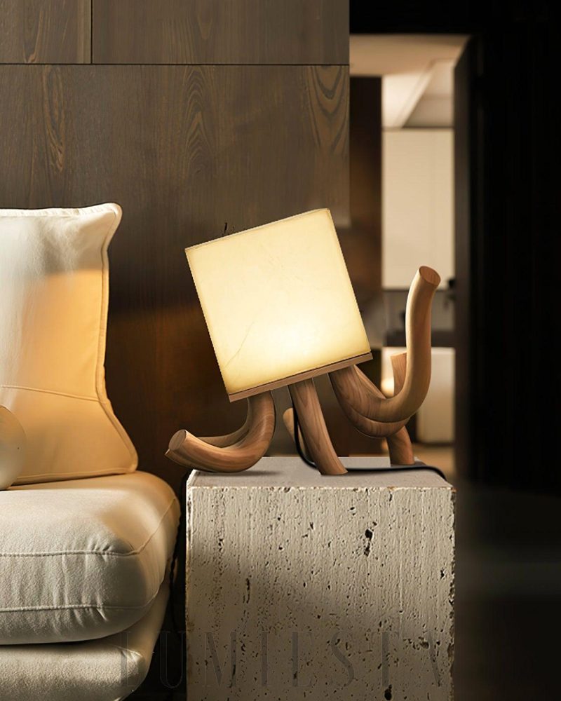 Lampa stołowa Alabaster Octavia w stylu rzeźby z drewna