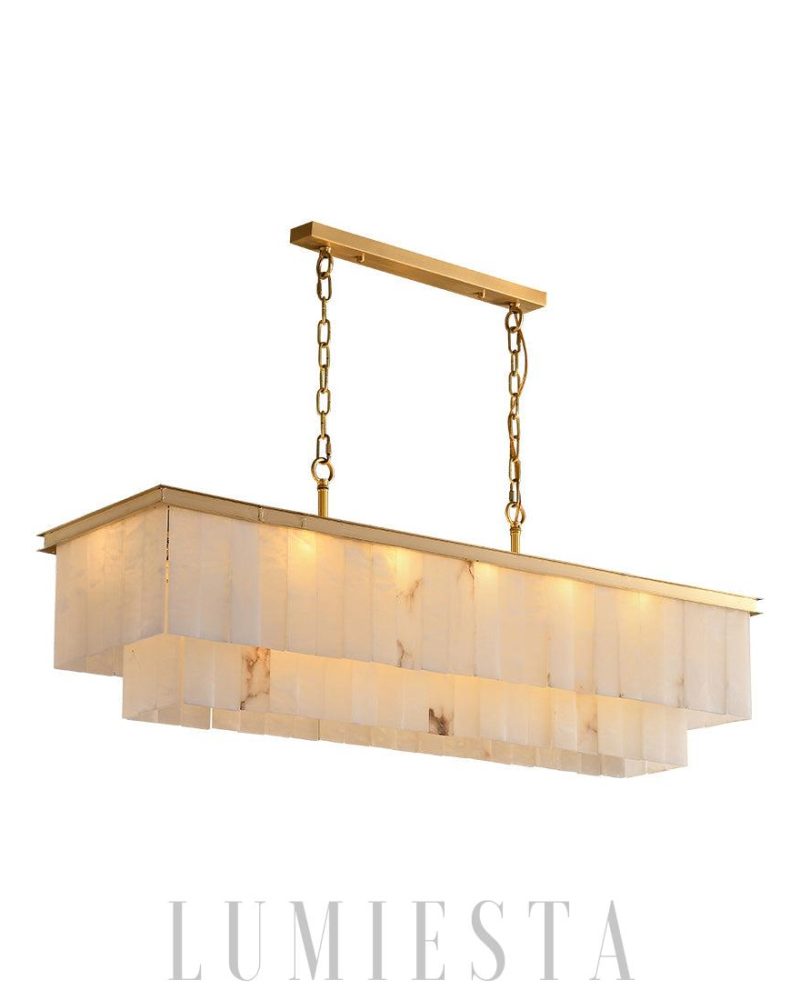 Lampa wisząca prostokątna z alabastru w kolorze złotym