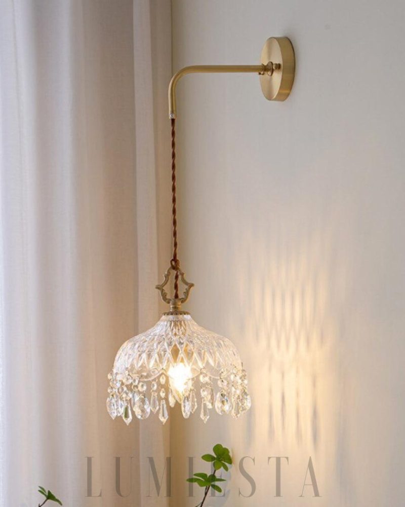 Lampa ścienna Alshamal szklana w stylu retro miedź kryształ