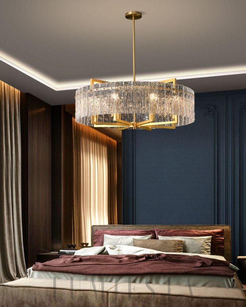 Lampa wisząca kryształowa okrągła złota 61cm elegancja do wnętrz