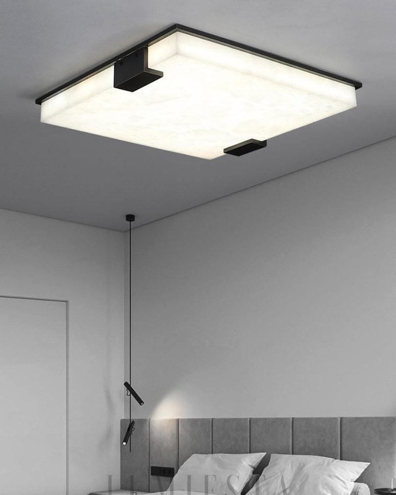 Stylowa Czarna Kwadratowa Lampa Sufitowa z Alabastru