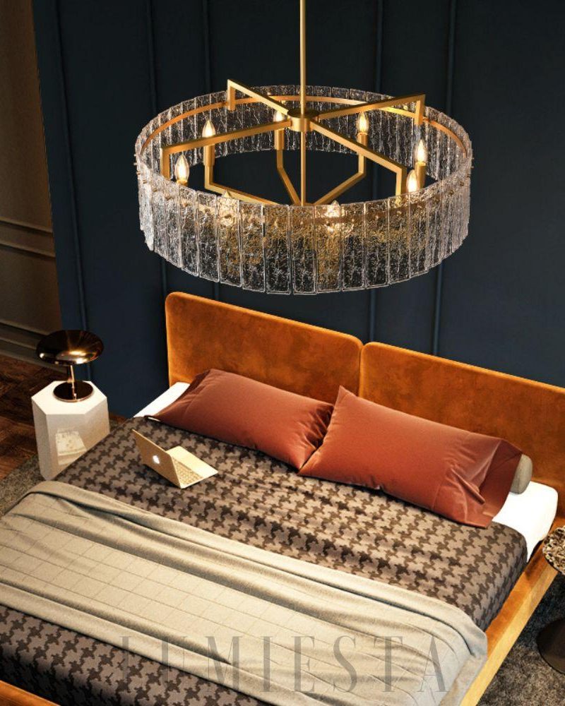 Lampa wisząca kryształowa okrągła złota 61cm elegancja do wnętrz