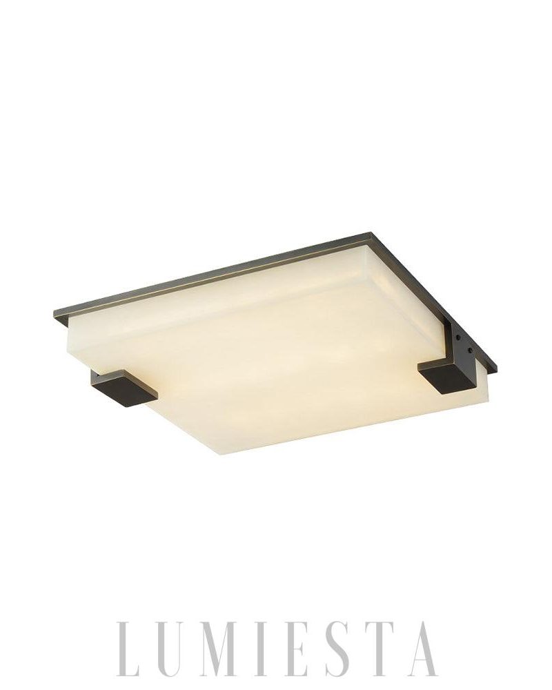 Stylowa Czarna Kwadratowa Lampa Sufitowa z Alabastru