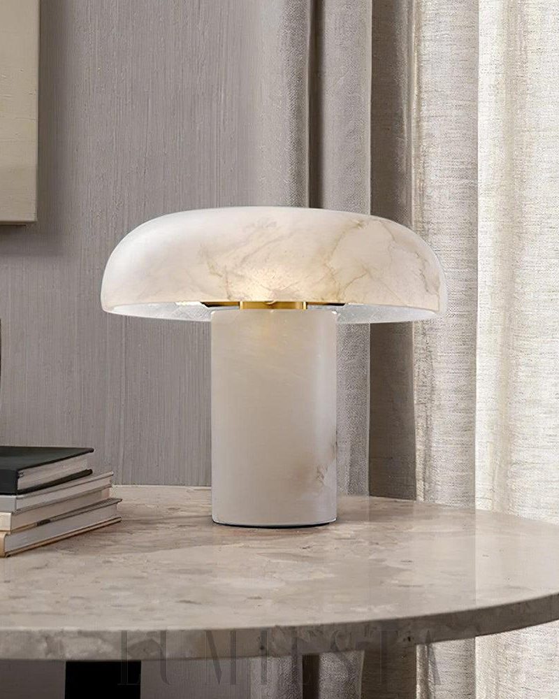 Lampa stołowa w kształcie grzyba z alabastru i mosiądzu