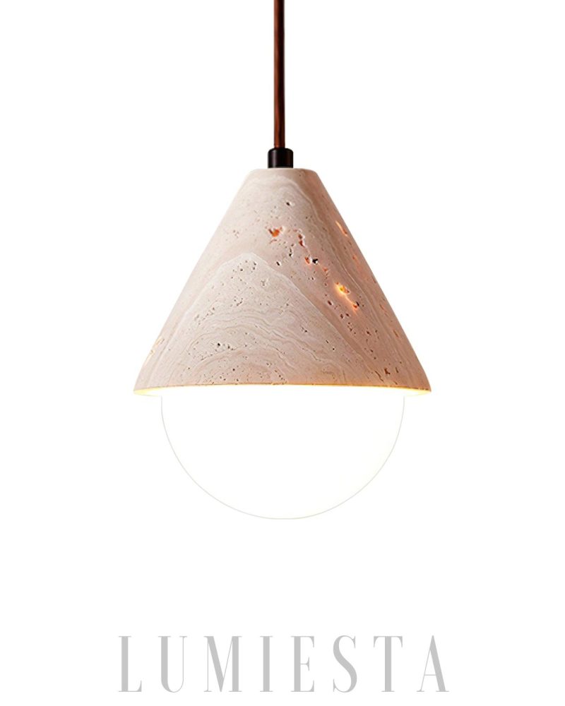 Elegancka lampa wisząca z travertynu i szkła 16cm beżowa