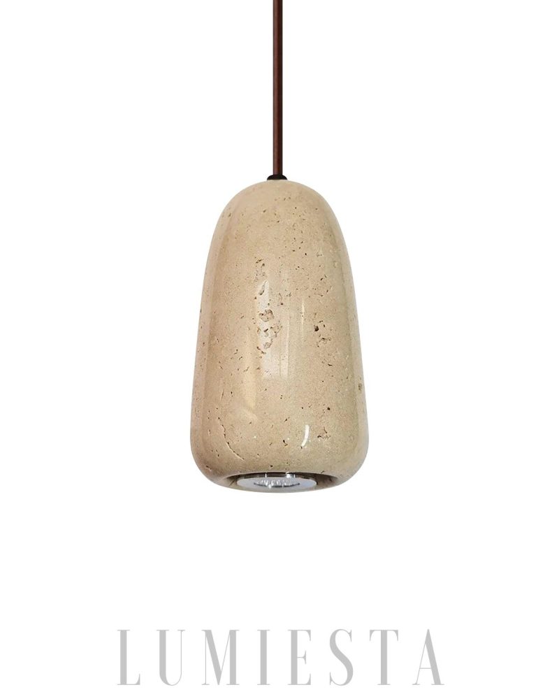 Beżowa cylindryczna lampa wisząca Travertine z ciepłym światłem